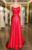 A-line Square Neckline Spaghetti Straps Charmeuse Prom Dress