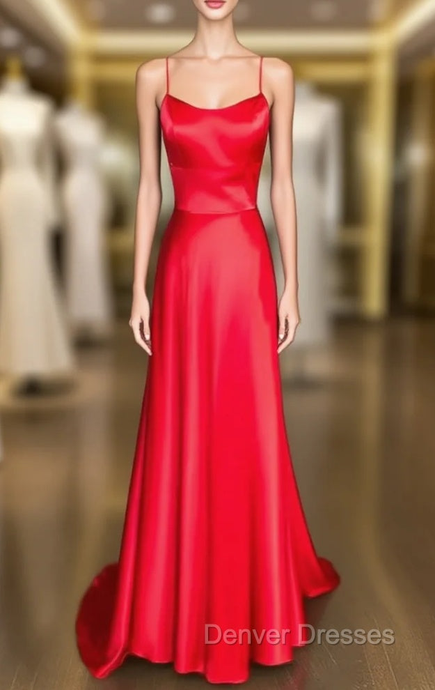 A-line Square Neckline Spaghetti Straps Charmeuse Prom Dress Main image