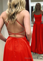 A-line Square Neckline Spaghetti Straps Long/Floor-Length Charmeuse Prom Dresses With Split