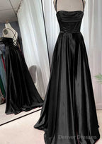 A-line Square Neckline Spaghetti Straps Sweep Train Charmeuse Prom Dresses With Pleated
