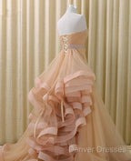 A-Line Stomacher Tiered Wedding Dress Court Train With Appliques