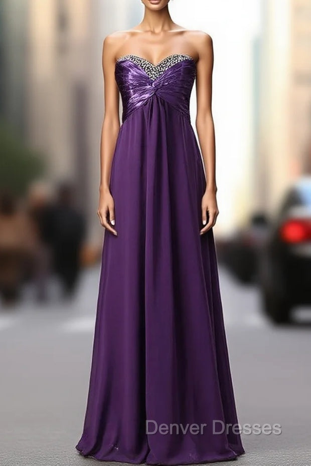 A Line Strapless Chiffon Purple Floor Length Bridesmaid Dress Main image