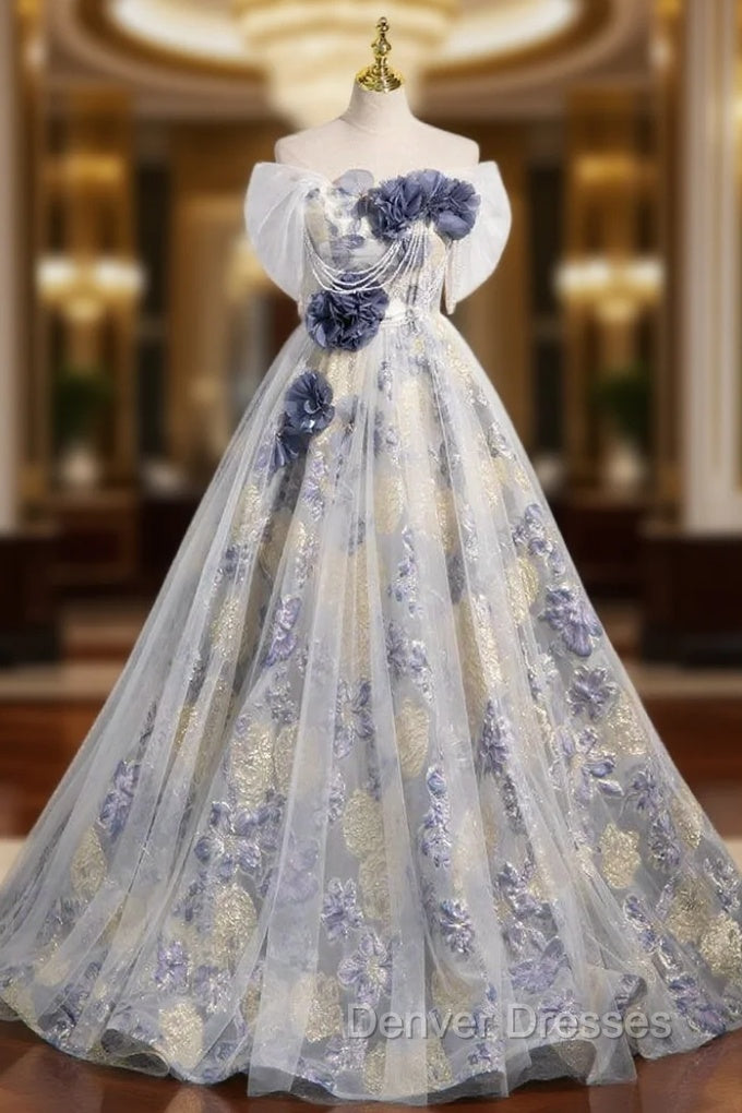 A-Line Strapless Flower Prom Dress Main image