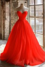 A Line Strapless Unique Long Wedding Dress Evening Party Dress