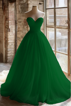 A Line Strapless Unique Long Wedding Dress Evening Party Dress