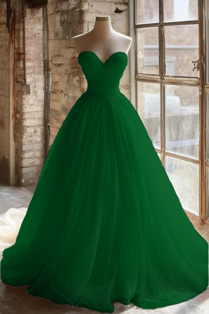 A Line Strapless Unique Long Wedding Dress Evening Party Dress