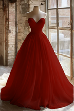 A Line Strapless Unique Long Wedding Dress Evening Party Dress