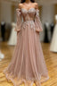 A-Line Strapless Long Lace Prom Dress, Sweetheart Neck Tulle Evening Party Dress
