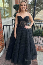 A-line Strapless Multi-Layers Tulle Prom Dress with Slit
