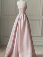 A Line Strapless Pink Party Dress Long Satin Prom Dress