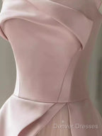 A Line Strapless Pink Party Dress Long Satin Prom Dress
