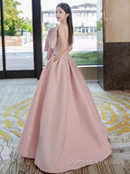 A Line Strapless Pink Satin Long Prom Dress Party Dress