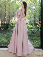 A Line Strapless Pink Satin Long Prom Dress Party Dress