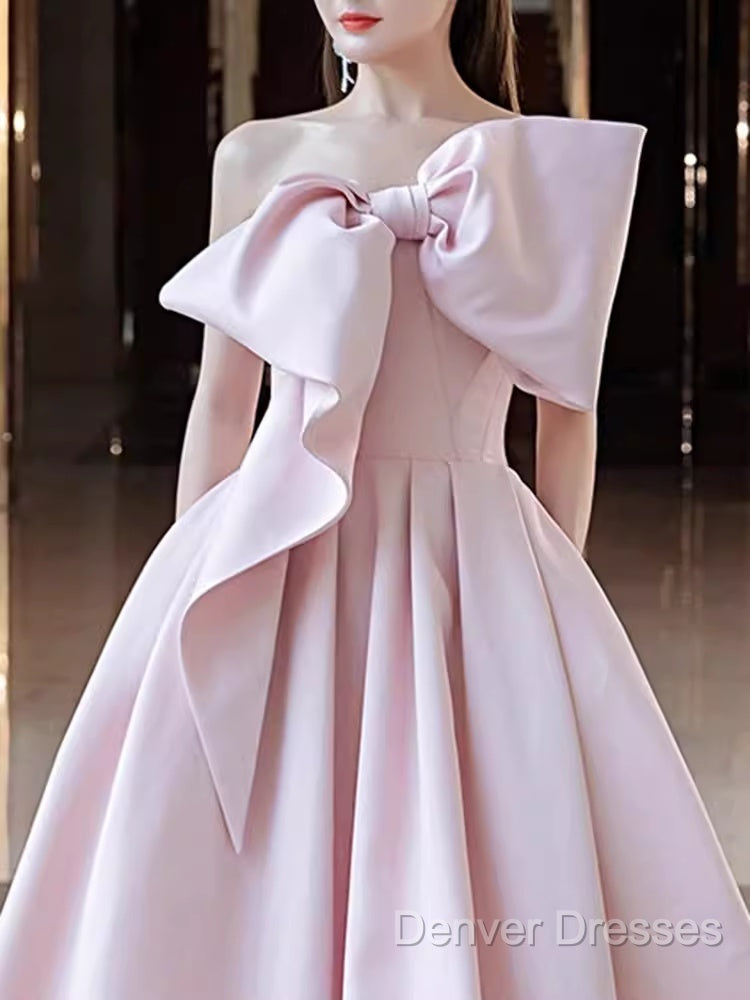A Line Strapless Pink Satin Long Prom Dress Party Dress