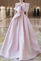 A Line Strapless Pink Satin Long Prom Dress Party Dress
