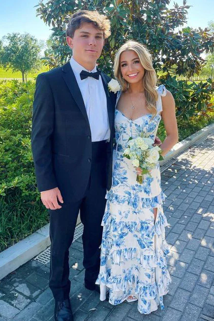 A-Line Strapless Print Sleeveless Tiered Long Prom Dress Secondary image