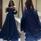 A Line Strapless Royal Blue Long Prom Dress With Straps