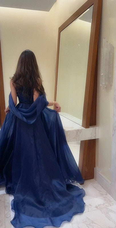 A Line Strapless Royal Blue Long Prom Dress With Straps Main image