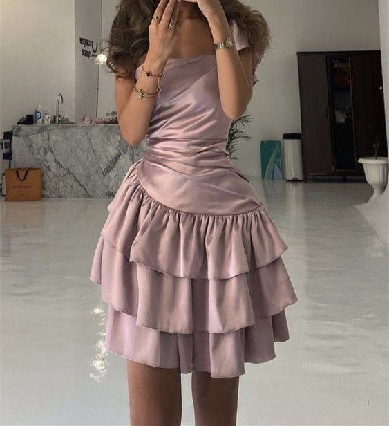 A Line Strapless Satin Pink Short Homecoming Dress Main image