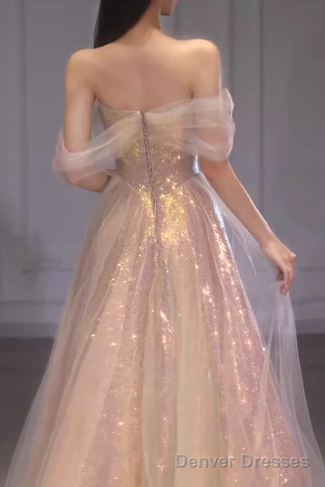 A Line Strapless Sequin Pink Prom Dresses Long Evening Dress Secondary image