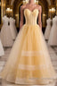 A-line Strapless Tulle Long Formal Dress with Multi Flares Boning