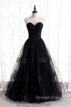 A-line Strapless Tulle Long Formal Dress with Multi Flares Boning