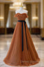 A-Line Strapless Tulle Pleats Prom Dress