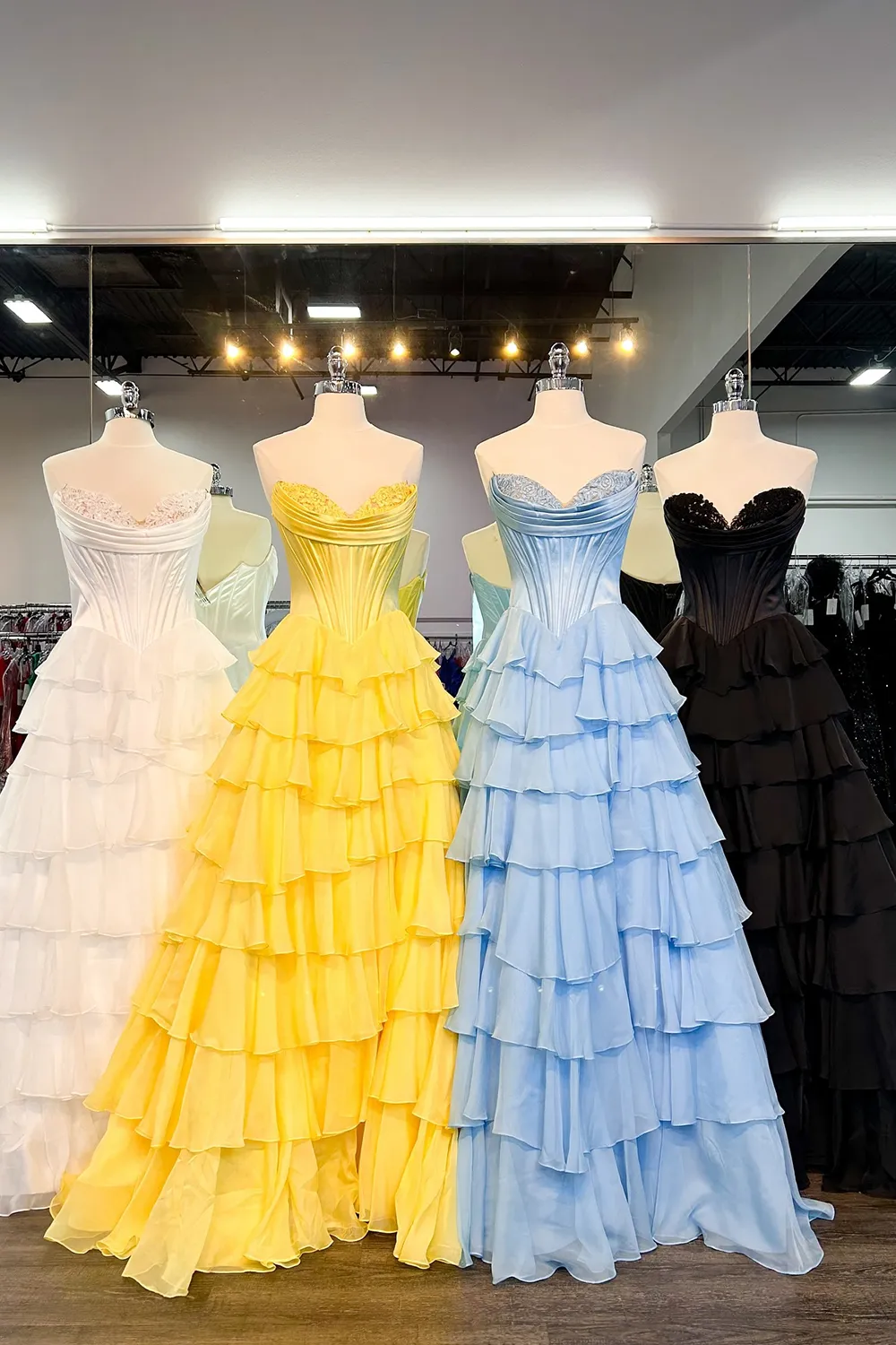 A-Line Strapless V-Neck Tiered Empire-Waist Long Prom Dress Main image