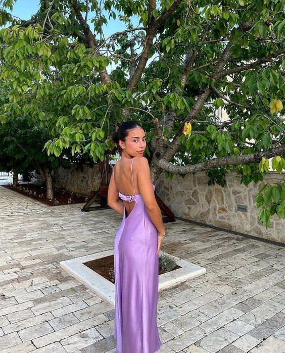 A Line Straps Backless Party Dress Long Lilac Prom Dress Main image