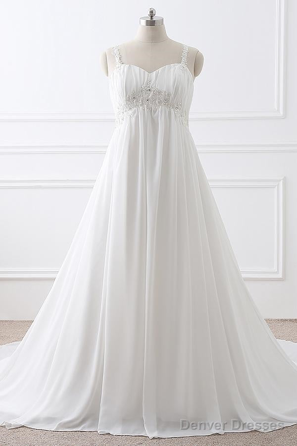 A-Line Straps Empire Long White Bridesmaid Dress With Beads Main image