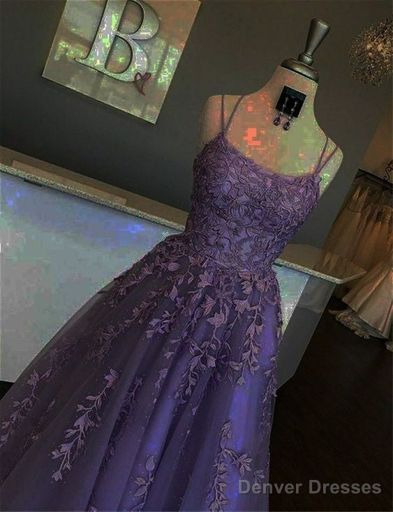 A Line Straps Neck Lilac Prom Dress Elegant Evening Gown Main image