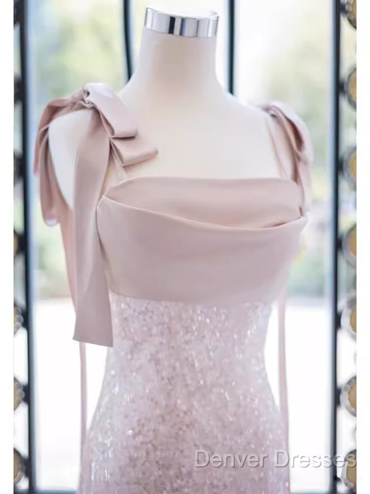 A Line Straps Pink Satin Long Prom Dress Secondary image