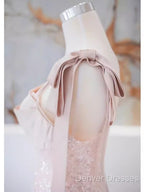 A Line Straps Pink Satin Long Prom Dress