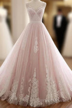 A Line Straps Tulle Lace Appliques Prom Dress Off Shoulder Floor Length Beautiful