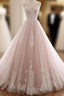 A Line Straps Tulle Lace Appliques Prom Dress Off Shoulder Floor Length Beautiful