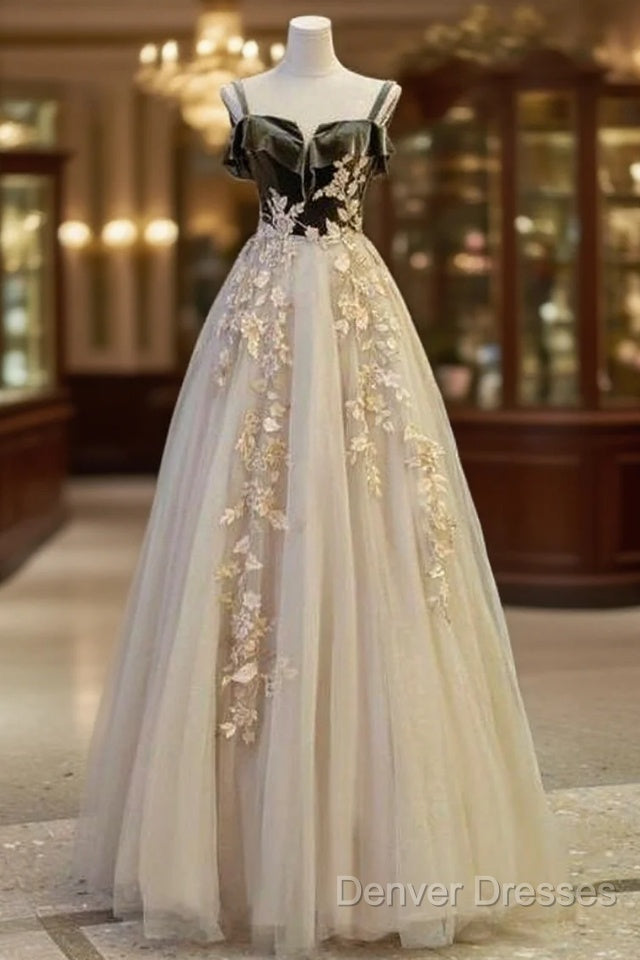 A Line Straps Tulle Long Prom Dress Evening Dress Main image