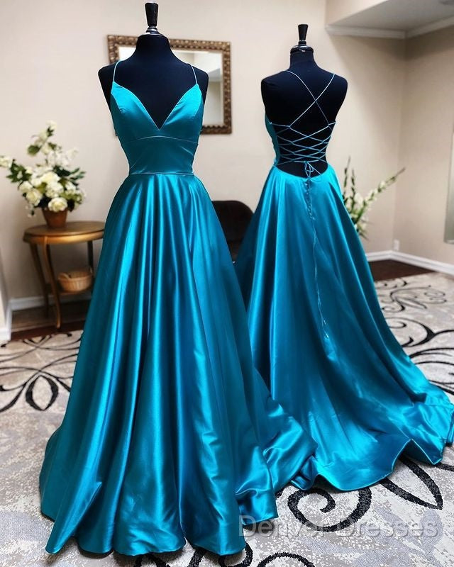 A Line Stretch Satin Emerald Green Prom Dress Spaghetti Straps V Neck Dress Secondary image