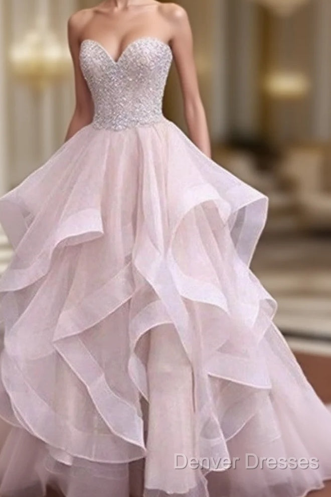 A-Line Sweetheart Floor-Length Organza Wedding Dress With Beading Ruffles Main image