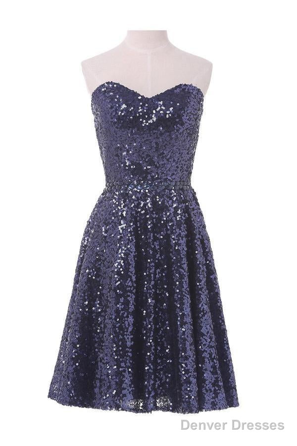 A-Line Sweetheart Knee Length Sequined Homecoming Dress With Beads