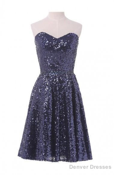 A-Line Sweetheart Knee Length Sequined Homecoming Dress With Beads Main image