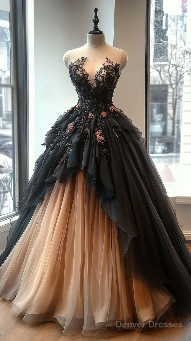 A-Line Sweetheart Neck Beaded Tulle Long Prom Dress Lace Applique Wedding Dress Evening Dress
