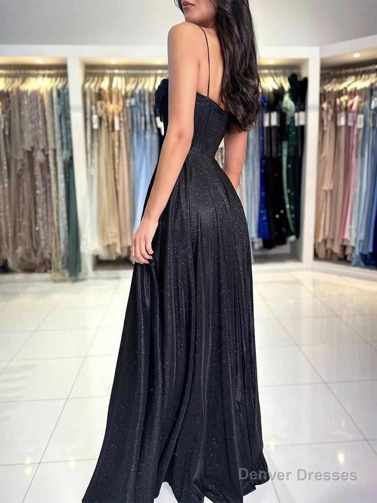 A-Line Sweetheart Neck Black Long Prom Dress, Black Long Formal Dress Secondary image