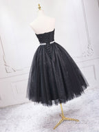 A-Line Sweetheart Neck Black Short Prom Dress, Black Formal Evening Dress