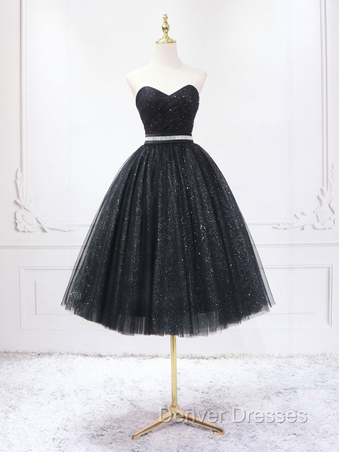 A-Line Sweetheart Neck Black Short Prom Dress, Black Formal Evening Dress Secondary image