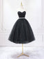 A-Line Sweetheart Neck Black Short Prom Dress, Black Formal Evening Dress