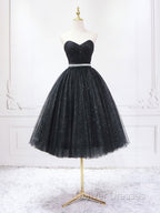 A-Line Sweetheart Neck Black Short Prom Dress, Black Formal Evening Dress