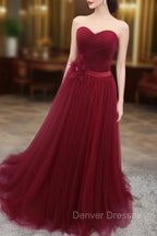 A-Line Sweetheart Neck Burgundy Long Prom Dress, Burgundy Bridesmaid Dress