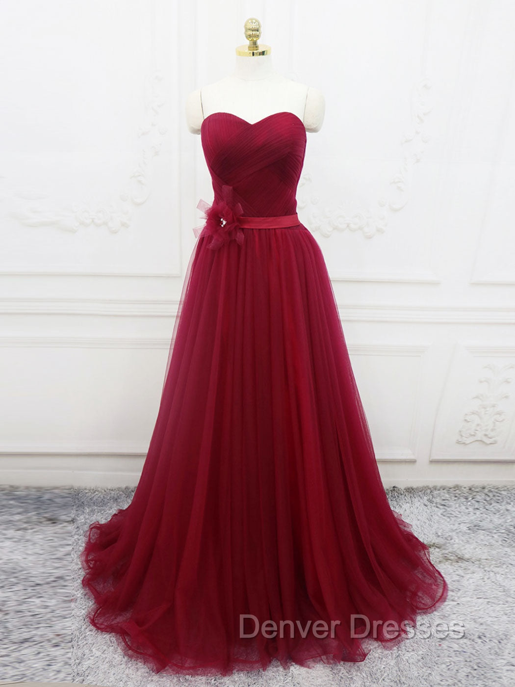 A-Line Sweetheart Neck Burgundy Long Prom Dress, Burgundy Bridesmaid Dress