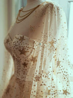 A-Line Sweetheart Neck Champagne Tulle Long Prom Dress, Champagne Long Formal Dress