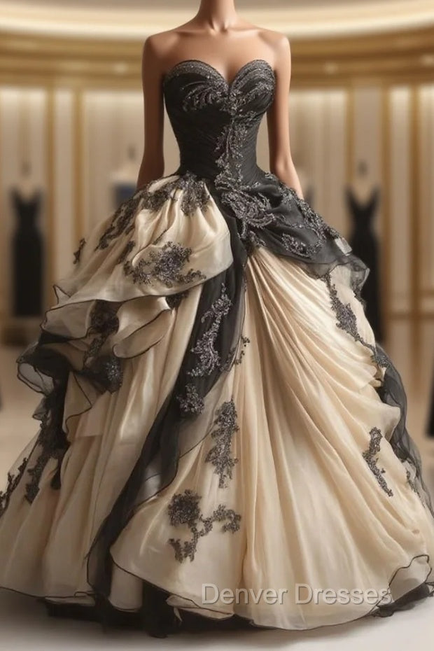 A-Line Sweetheart Neck Chiffon Beaded Long Prom Dress Retro Applique Adult Ceremony Dress